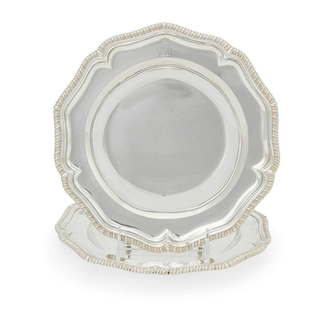 A pair of George II sterling silver soup plates (1 of 6)