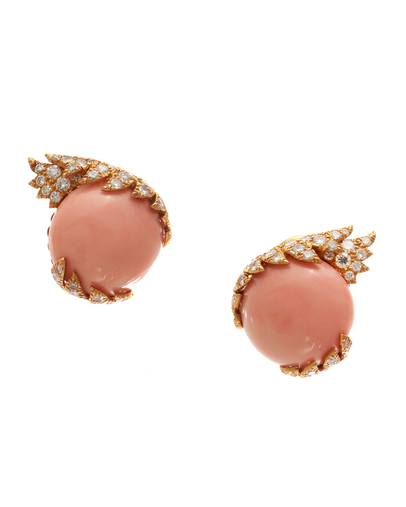 David Webb:  coral, diamond & 18K gold ear clips (1 of 2)