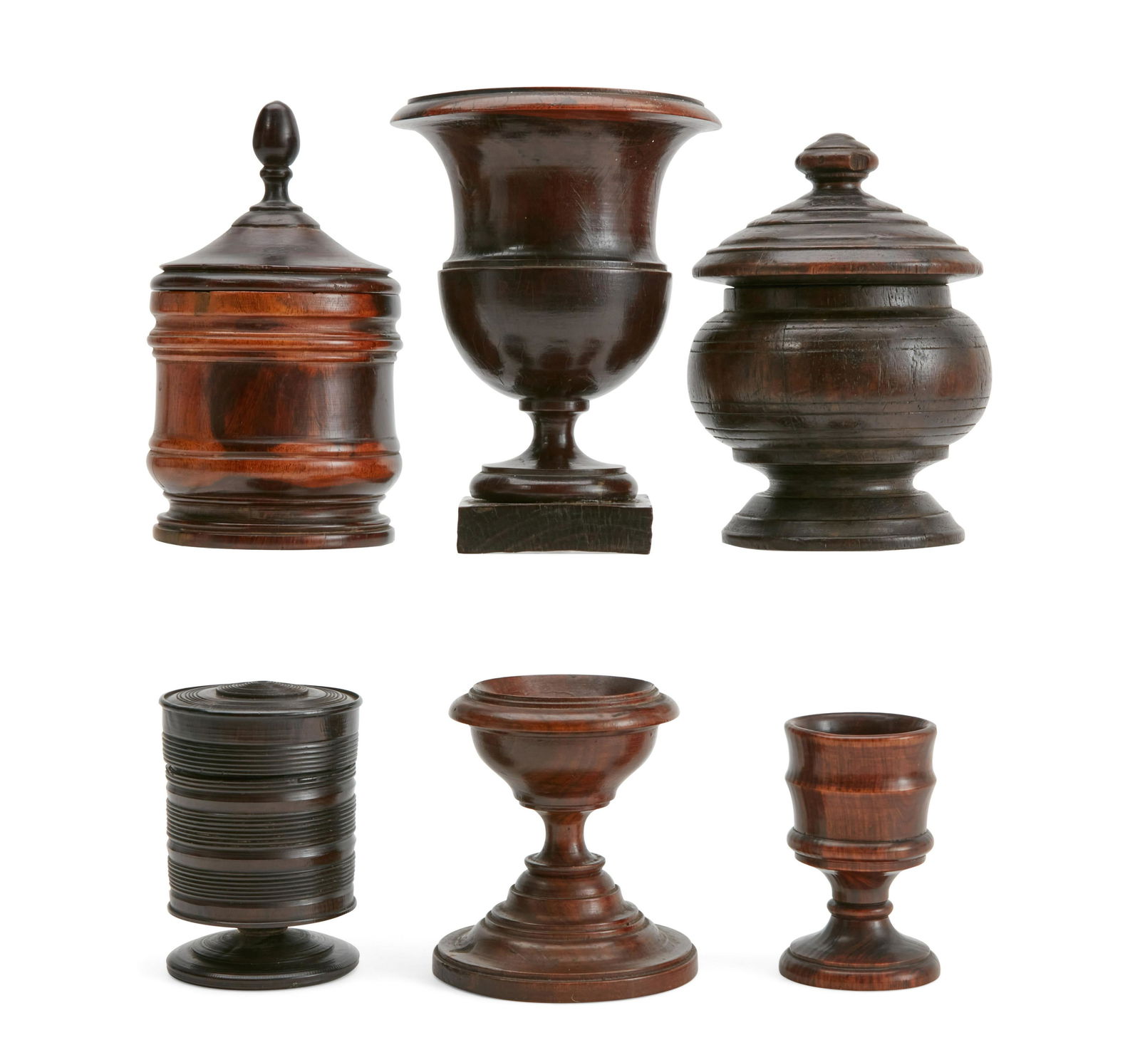Six English lignum vitae & walnut treen articles (1 of 3)