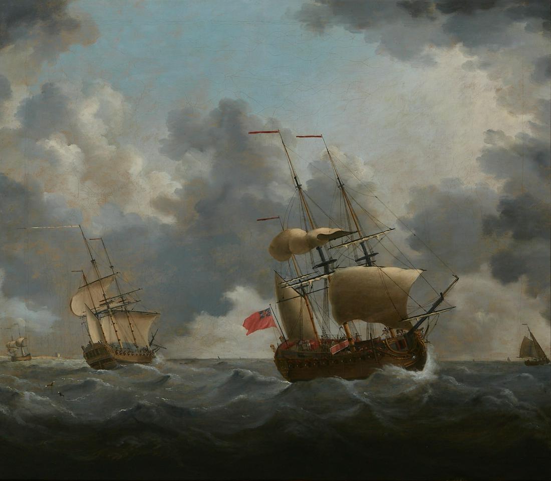 Francis Swaine, Ships in choppy waters: Francis Swaine (British, 1725-1782) Ships in choppy waters oil on canvas signed lower left Swaine 27 1/2 x 31 1/2in (70 x 80cm)