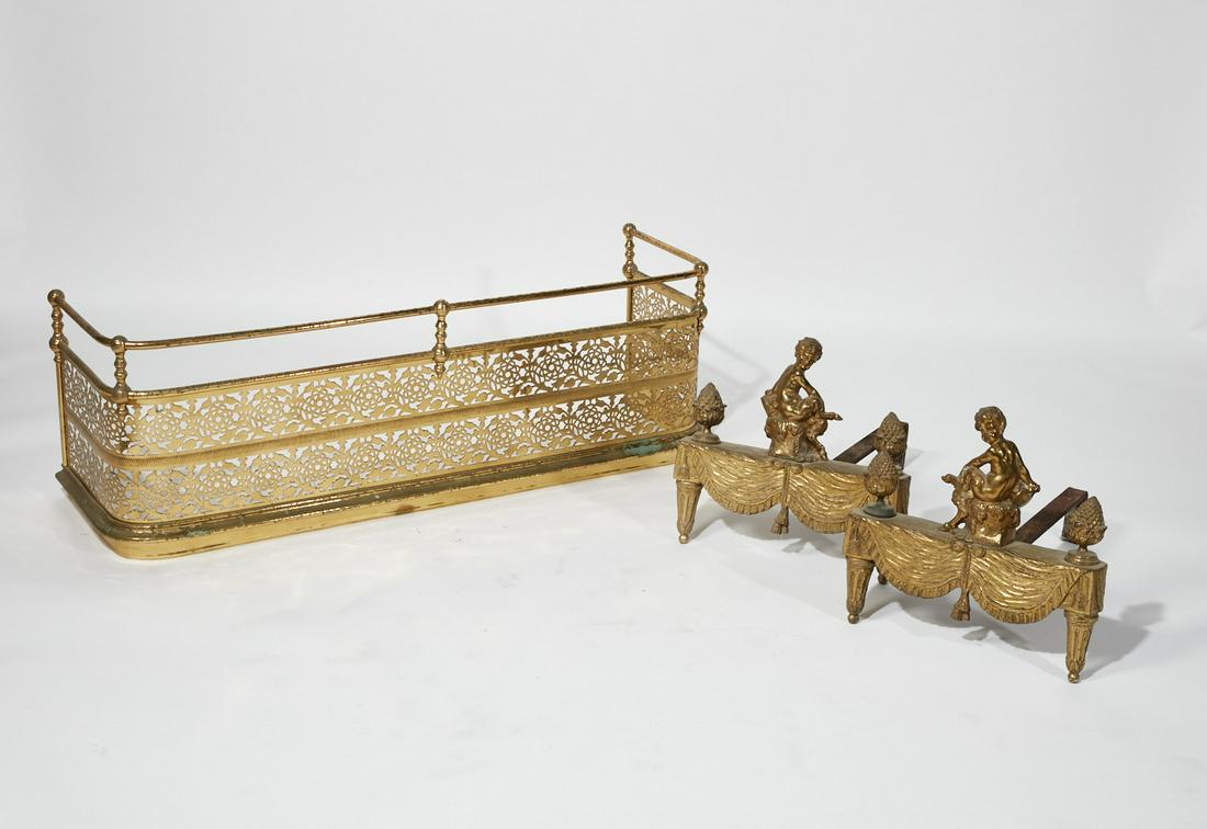 A Regency style brass fender and andirons (1 of 2)