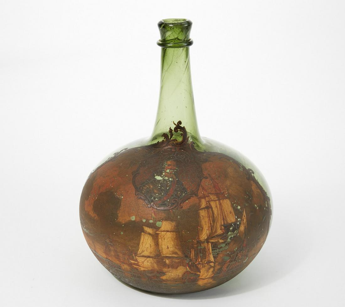 A large Dutch painted olive green sealed bottle (1 of 2)