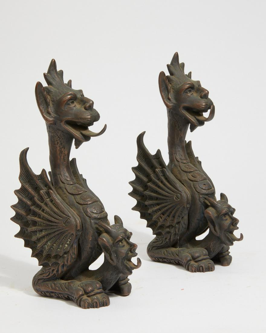Pair ofRenaissance style bronze gargoyle andirons (1 of 5)