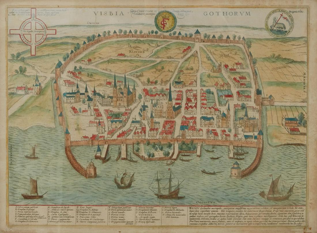 A hand colored map of Visbia Gothorum, Sweden (1 of 3)