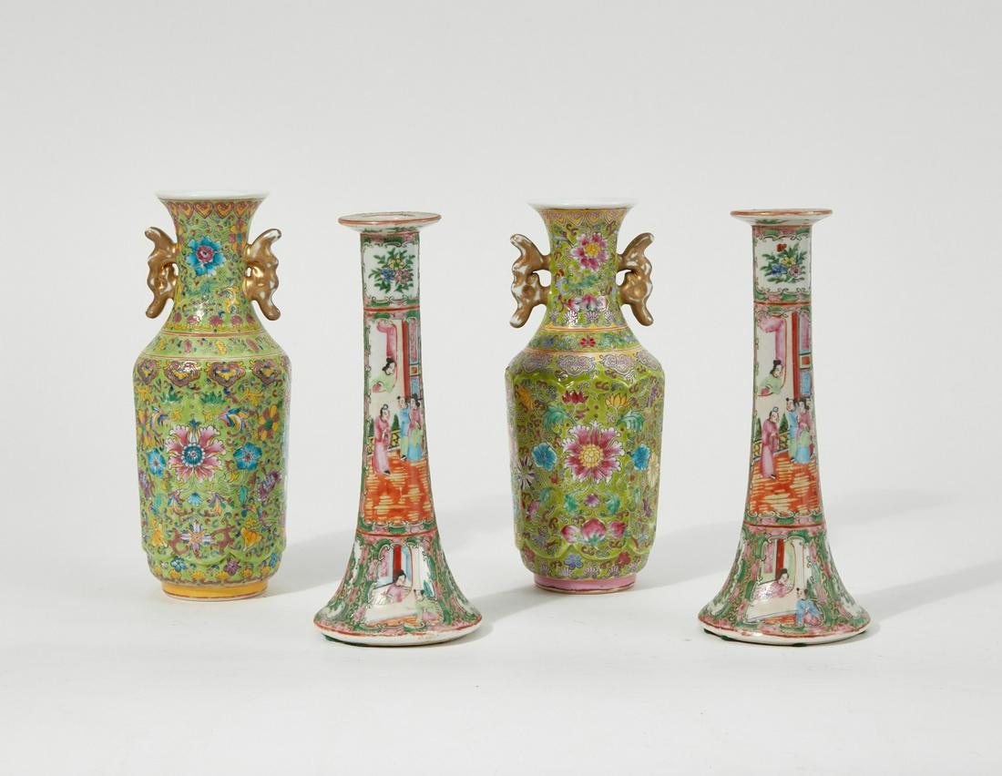 Two Chinese Mille Fleur  vases & candlesticks (1 of 3)