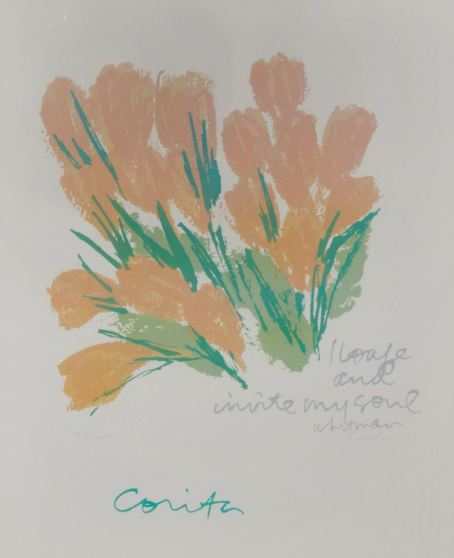 After Corita Kent, I Loafe and Invite My Soul: After Corita Kent (American, 1918-1986) I Loafe and Invite My Soul, 1980; and To Believe in God. reproduction on wove paper lot includes: A Corita Kent / Walt Whitman collaboration with text from Whit