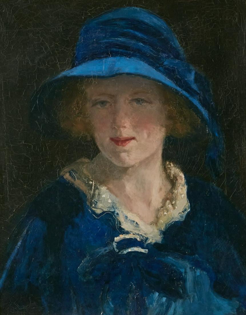 Continental School, Lady in blue, oil: Continental School 20th century Lady in blue oil on canvas 17 1/2 x 13 1/2in (44.5 x 34cm)