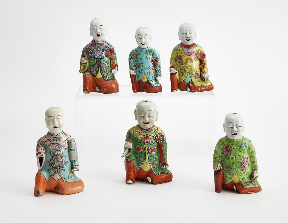 Six Chinese Famille Rose porcelain kneeling boys (1 of 3)