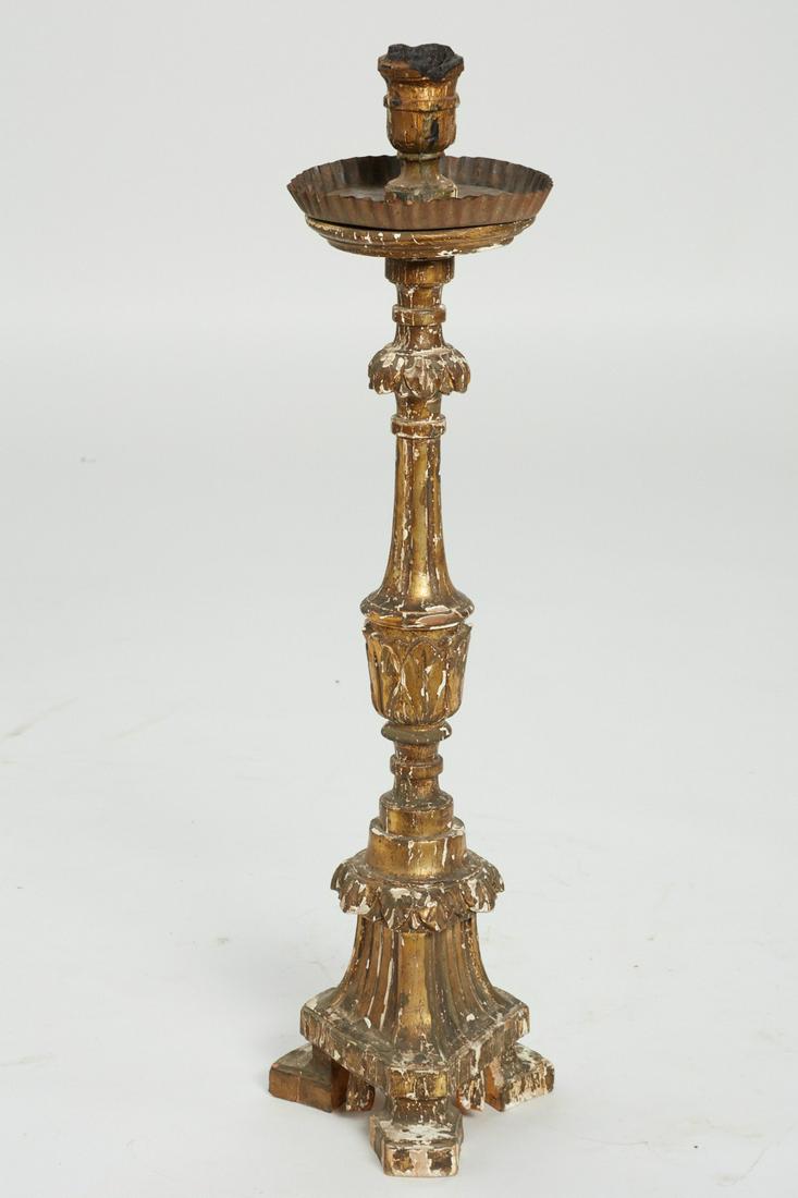 An Italian Neoclassical giltwood altar stick: An Italian Neoclassical giltwood altar stick fourth quarter 18th century height 37 1/4in (95cm); diameter 10 1/2in (27cm) Provenance: Property from the Estate of Lou Ann Zellers, Pacific Palisades, Ca