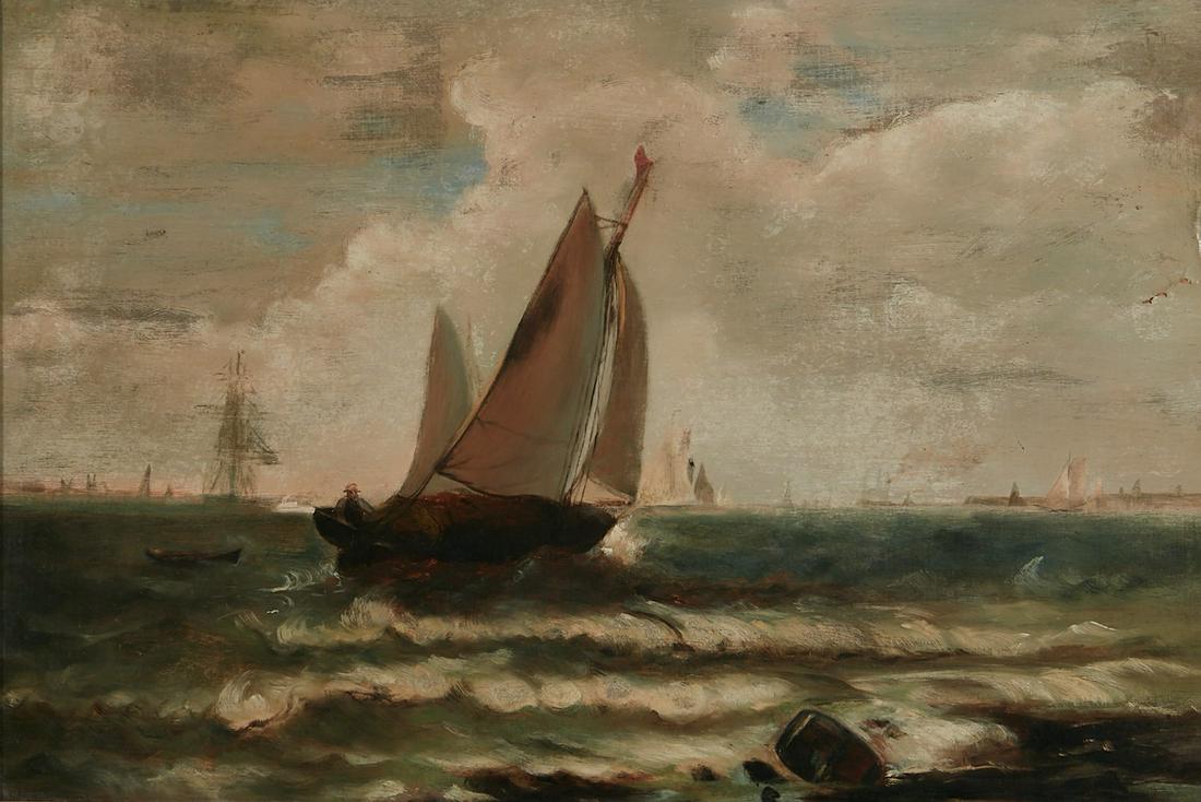 Continental School, Sailboats near shore, oil (1 of 3)