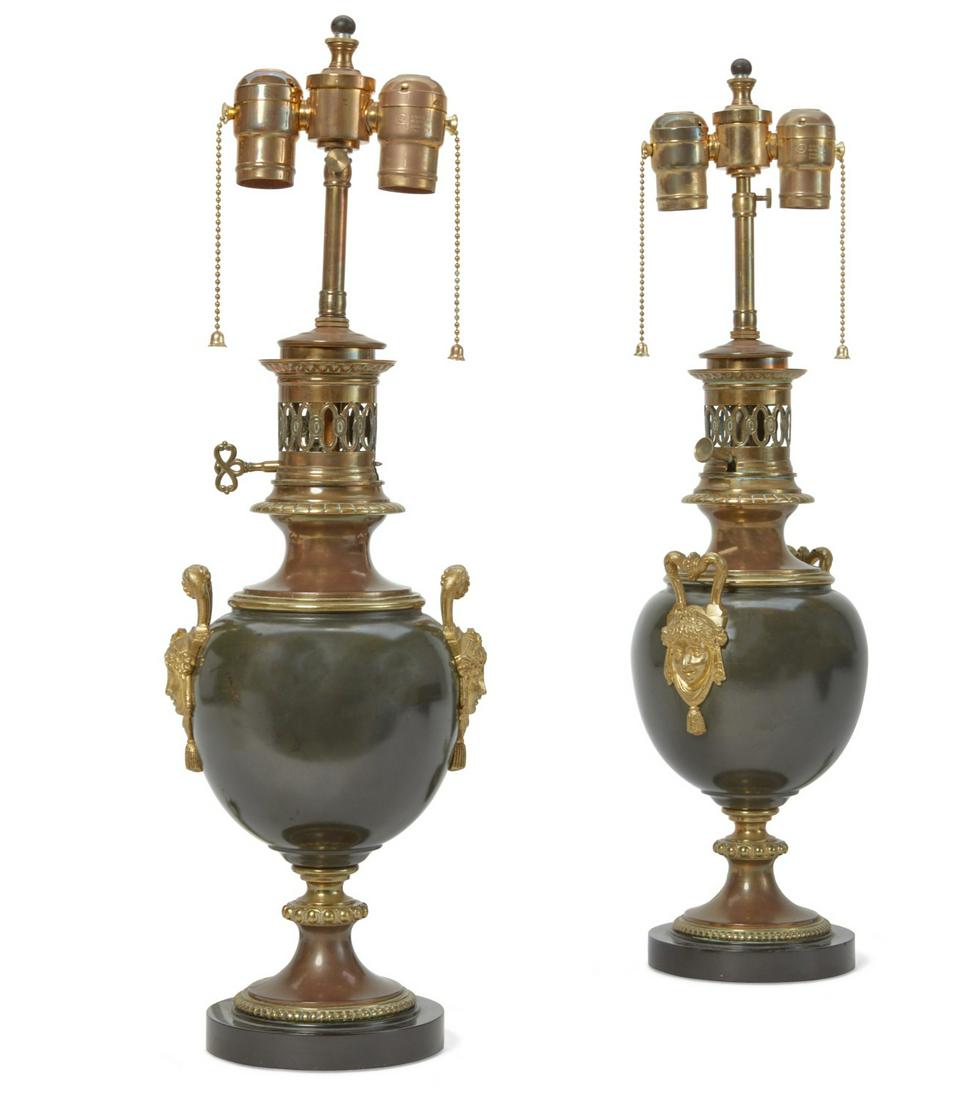 A pair of French bronze oil lamps (1 of 11)