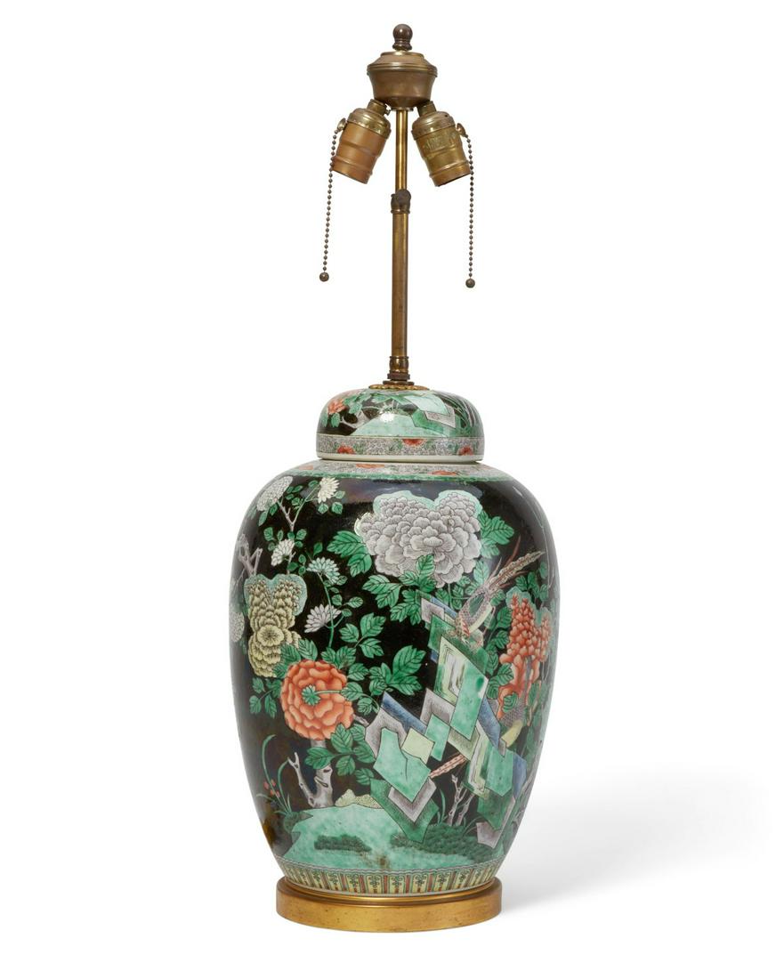 A Chinese Famille Noire porcelain jar lamp (1 of 9)