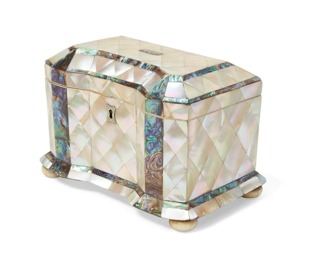 A Victorian mother of pearl tea caddy (1 of 6)