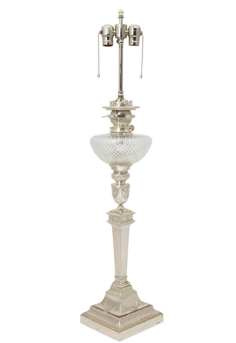 George III style silverplate and glass oil lamp (1 of 4)