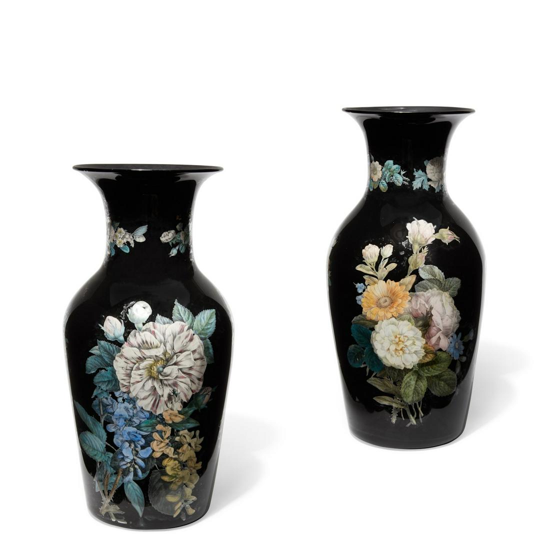 A pair of French decalcomania floral glass vases (1 of 6)