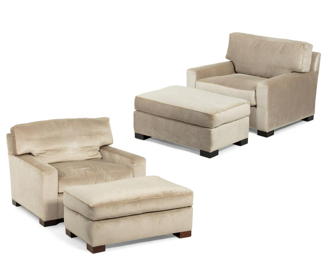A pair of contemporary armchairs and ottomans (1 of 8)