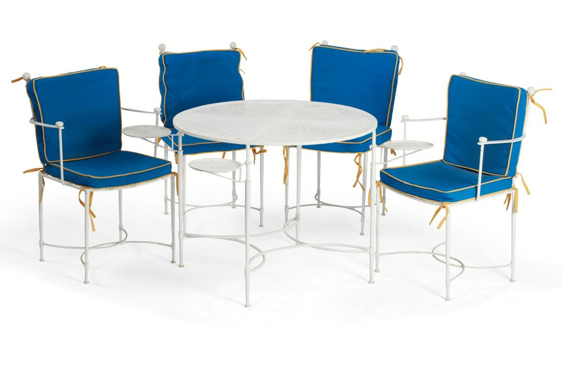 A five piece white painted iron patio set (1 of 6)