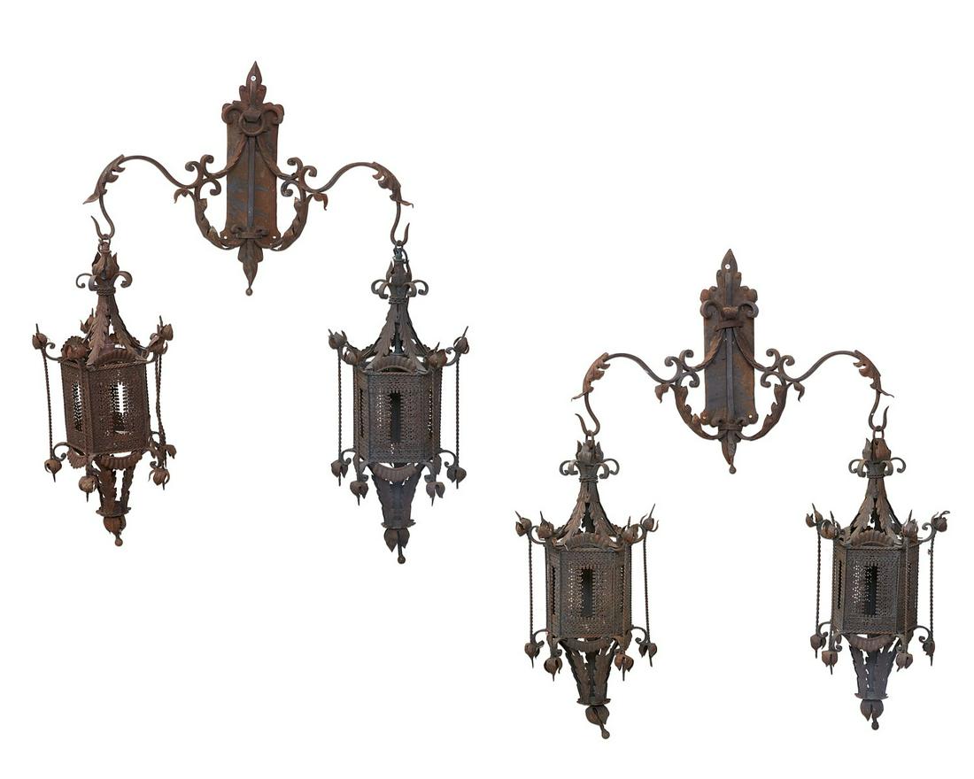 Pair Moorish style iron twin light wall lanterns (1 of 4)