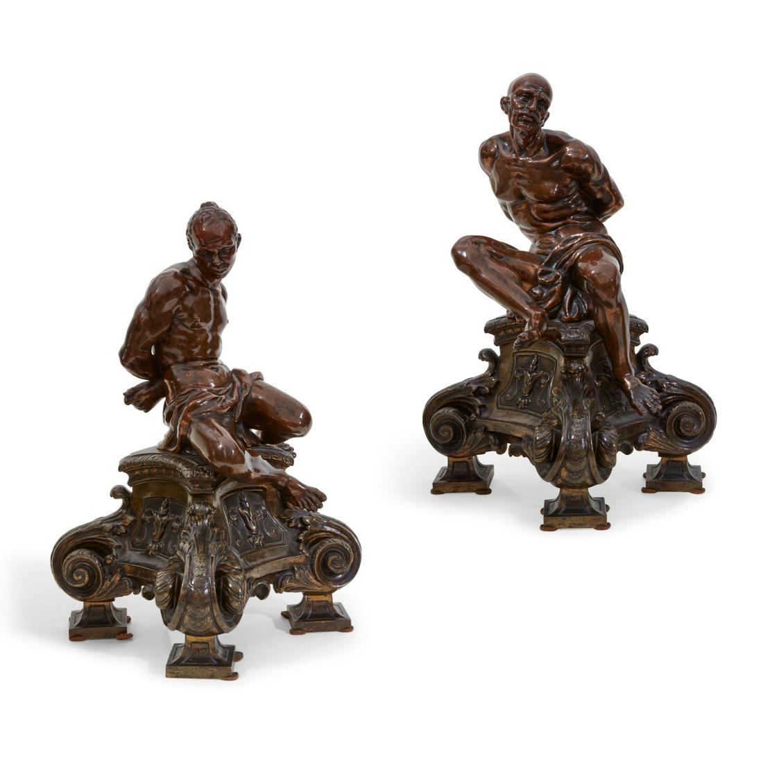 Pair Italian bronze figural andirons, after Tacca (1 of 4)