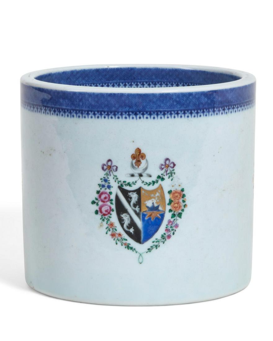 A Chinese Export porcelain armorial brush pot (1 of 8)