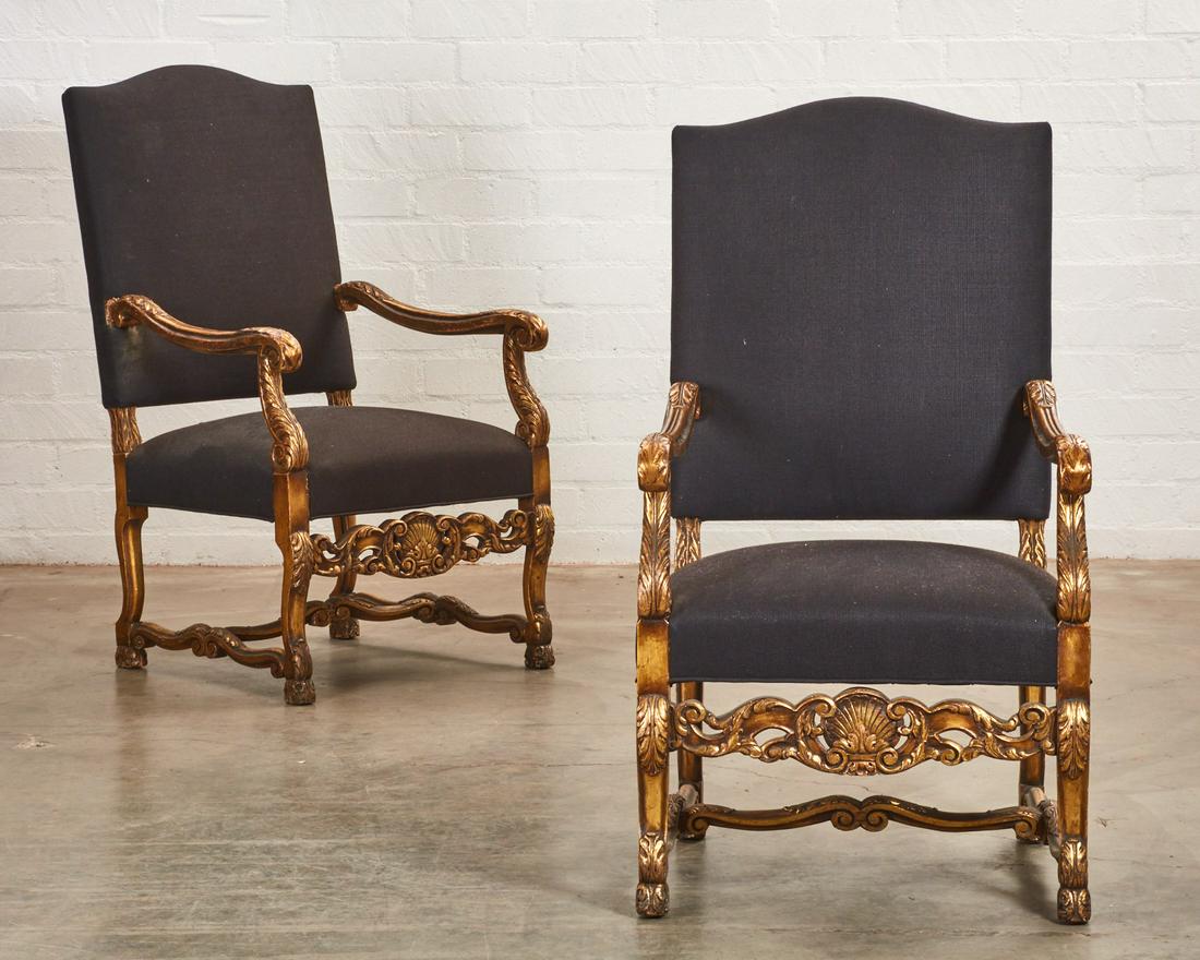A pair of Baroque style giltwood armchairs (1 of 4)