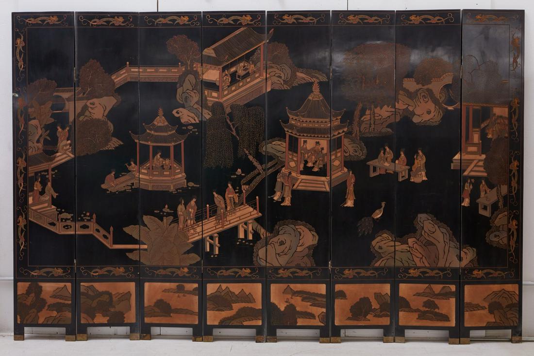 A Japanese wood and lacquer eight panel screen (1 of 6)