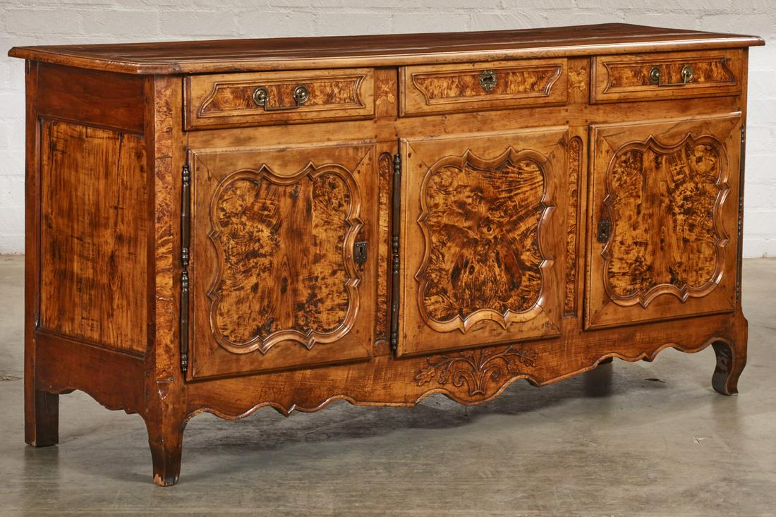 A French Provincial walnut and burr ash enfilade (1 of 7)