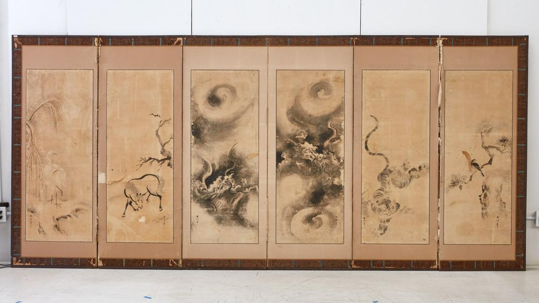 A Japanese six panel screen of animals (1 of 4)