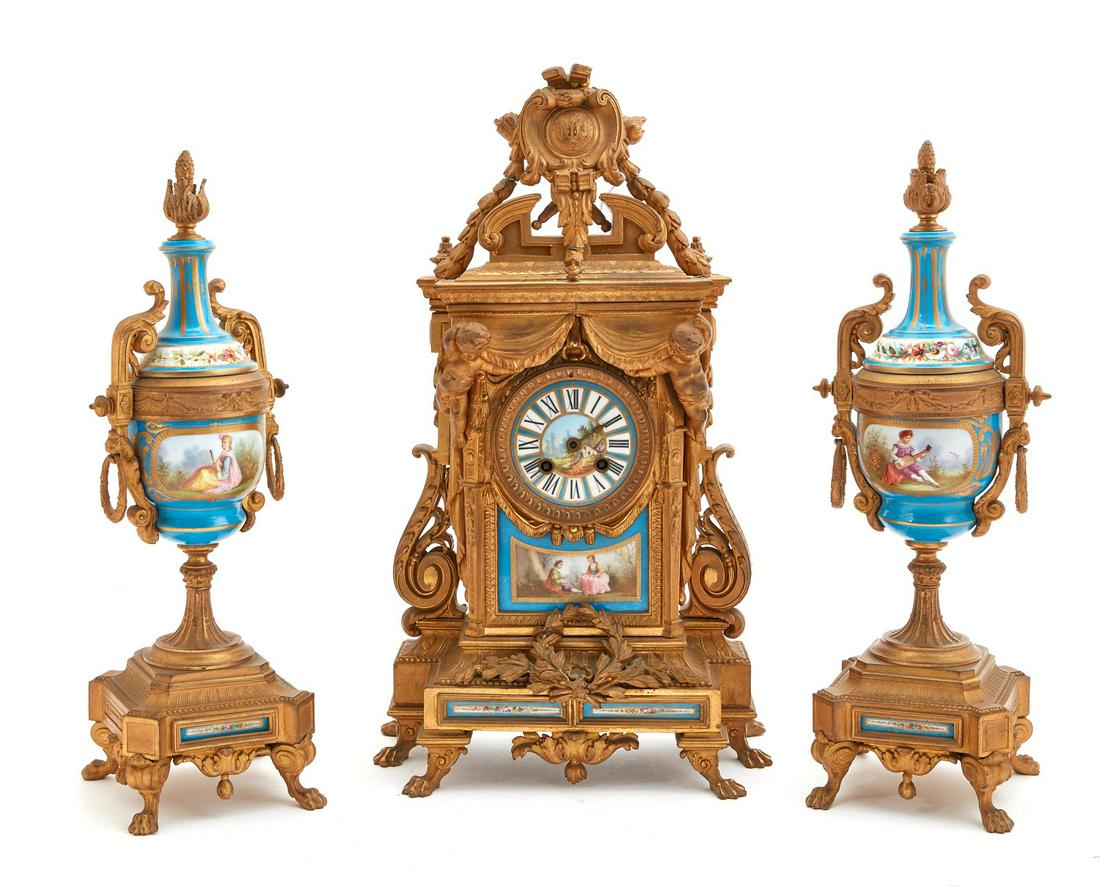 A three piece Sevres style clock garniture (1 of 5)
