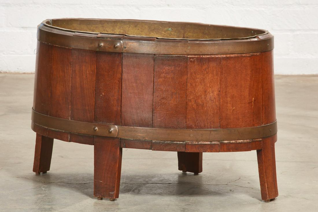 An English brass bound mahogany oval cellarette (1 of 4)