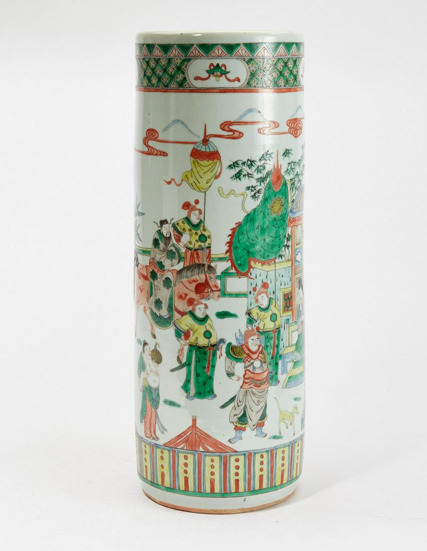 Chinese Famille Verte porcelain cylindrical vase (1 of 5)