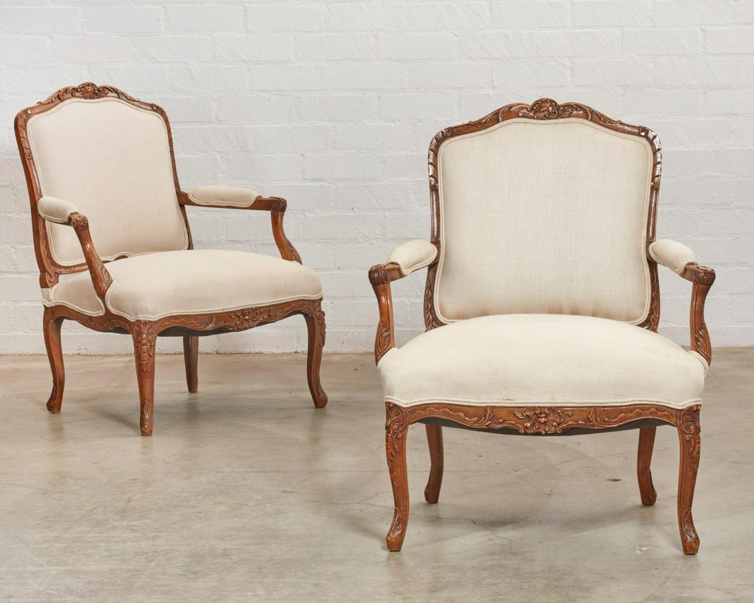 A pair of Louis XV style carved beechwood fauteuils (1 of 5)