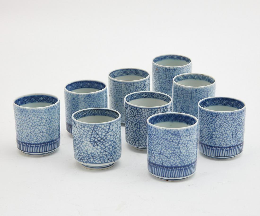 Nine Japanese blue and white porcelain cups (1 of 10)