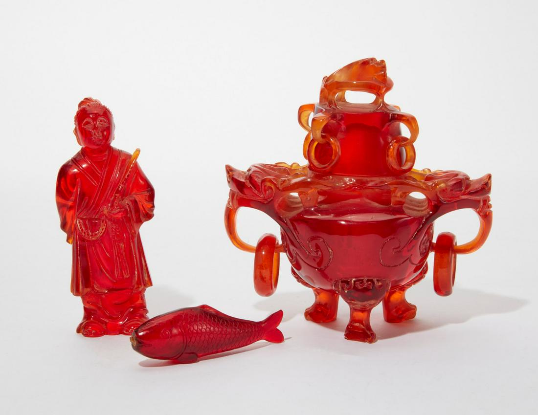 Three Chinese cherry amber decorations (1 of 2)