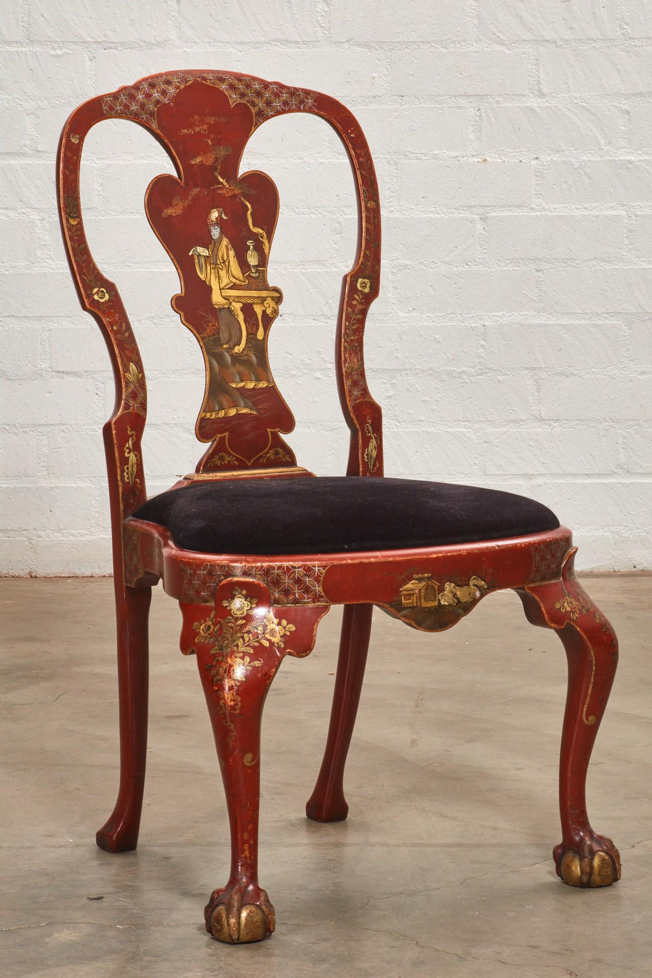 George II style Chinoiserie decorated side chair: A George II style Chinoiserie decorated side chair 20th century height 40in (102cm); width 23 1/2in (60cm); depth of seat 17in (33cm)