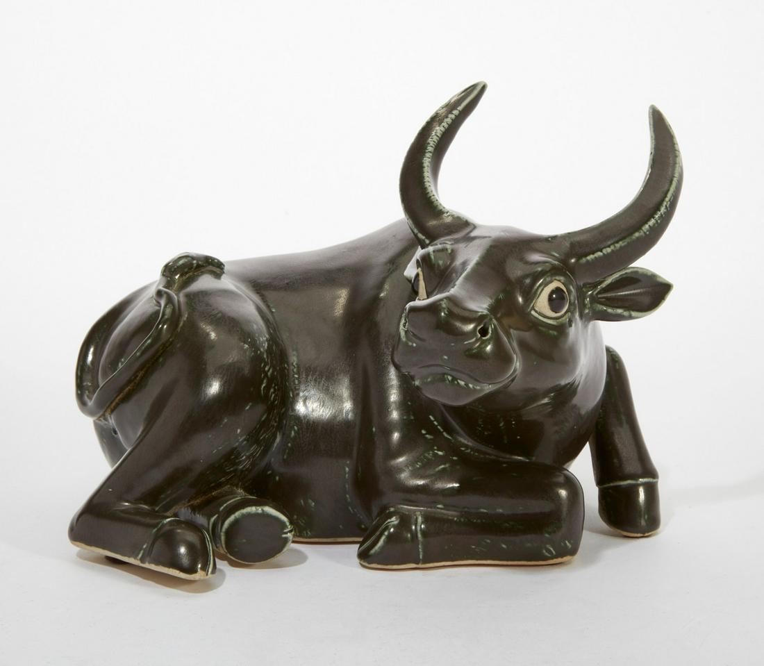 Chinese glazed ceramic figure of a water buffalo (1 of 3)