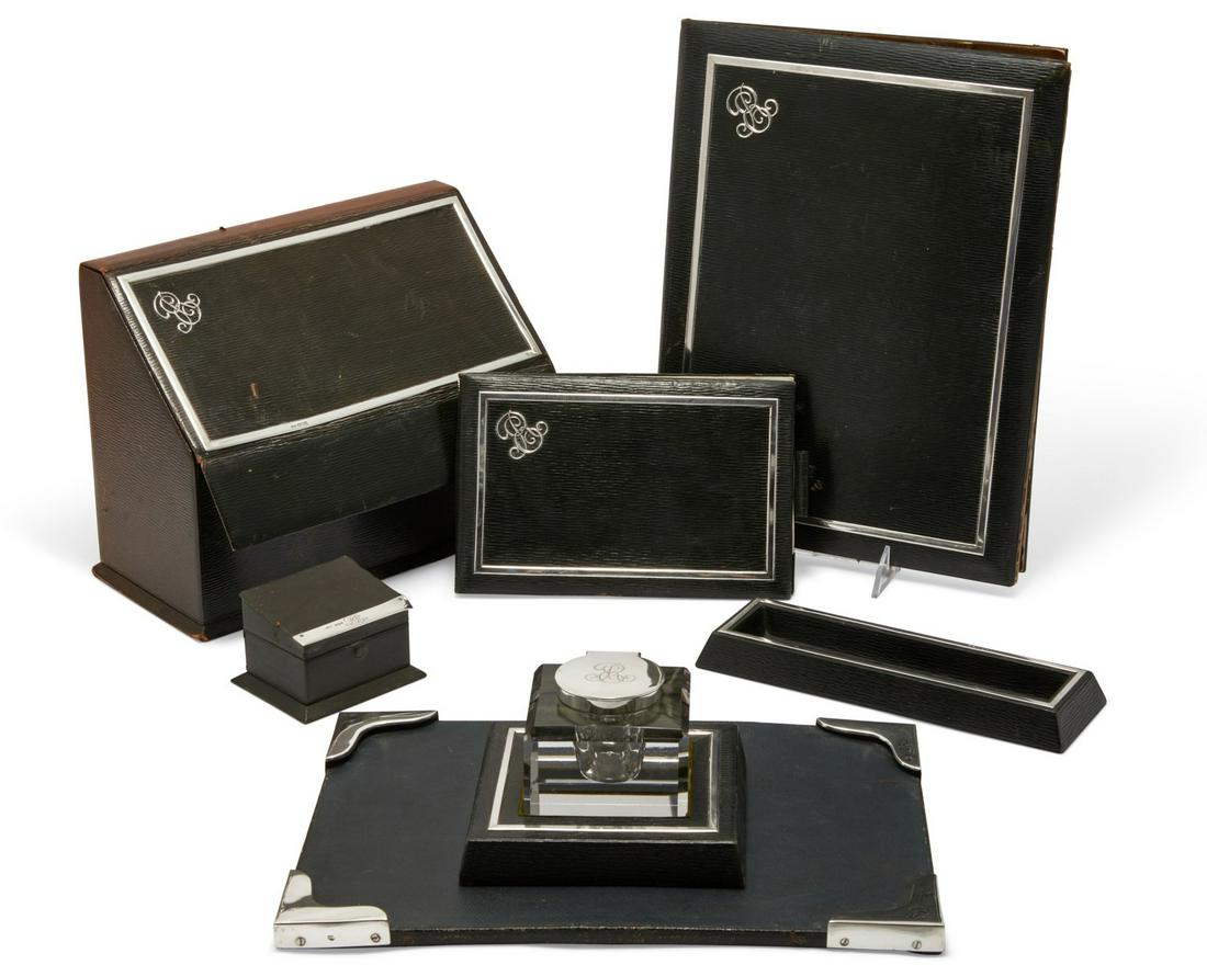 English silver & leather seven piece desk set (1 of 7)