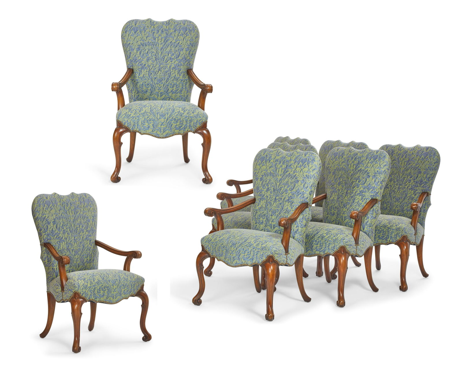 Eight Therien Studio walnut Volute dining chairs (1 of 5)