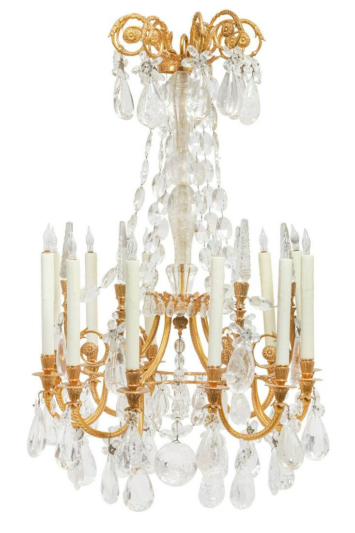 A Louis XVI style bronze, rock crystal chandelier (1 of 7)