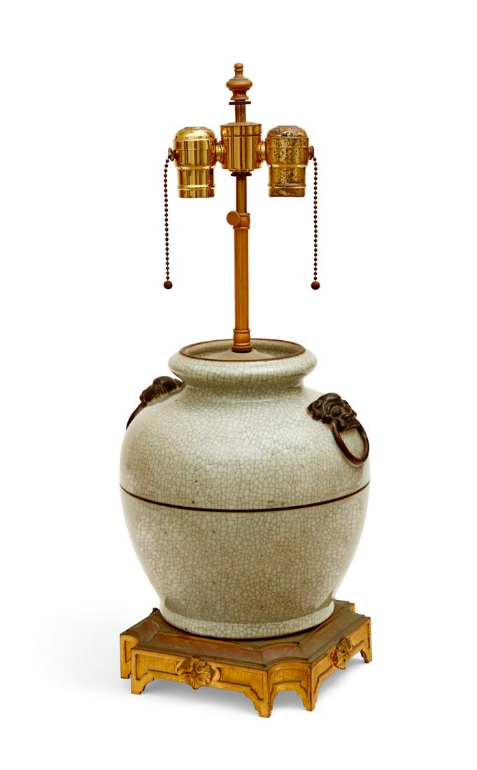 A Chinese crackle glazed porcelain jar lamp (1 of 2)