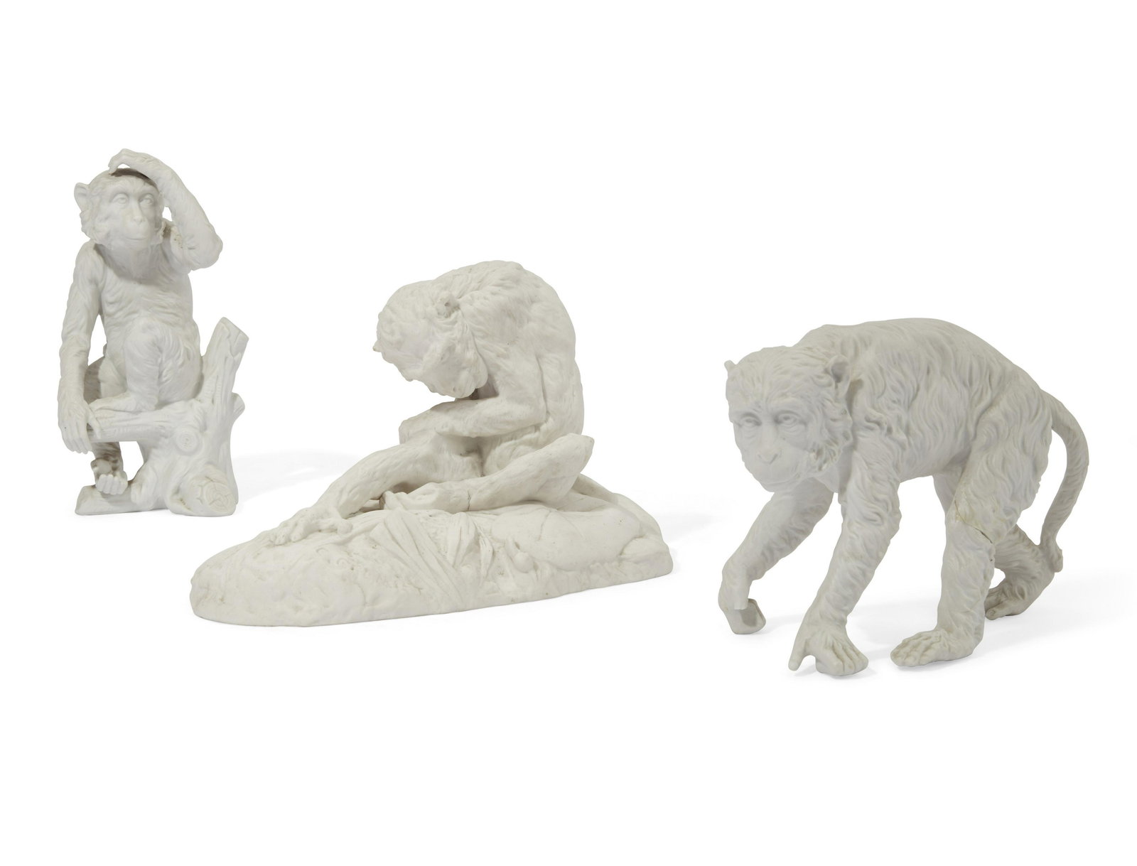 Three Continental bisque porcelain monkeys (1 of 8)