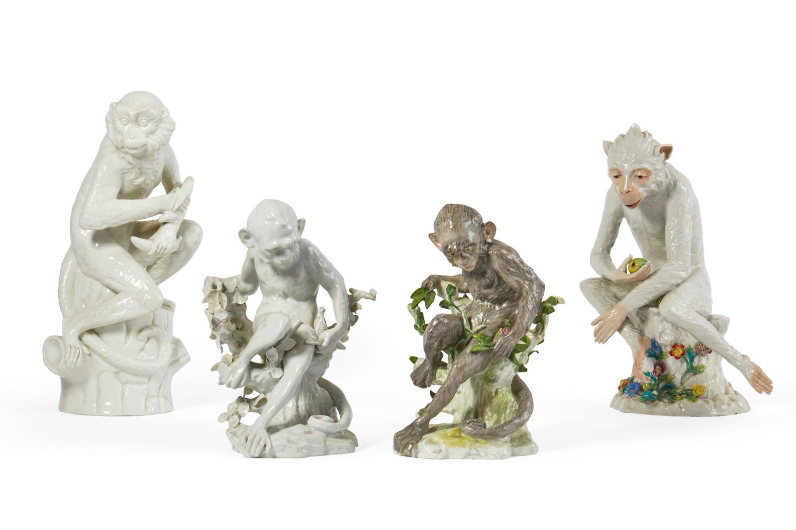 Four Continental porcelain models of monkeys (1 of 12)