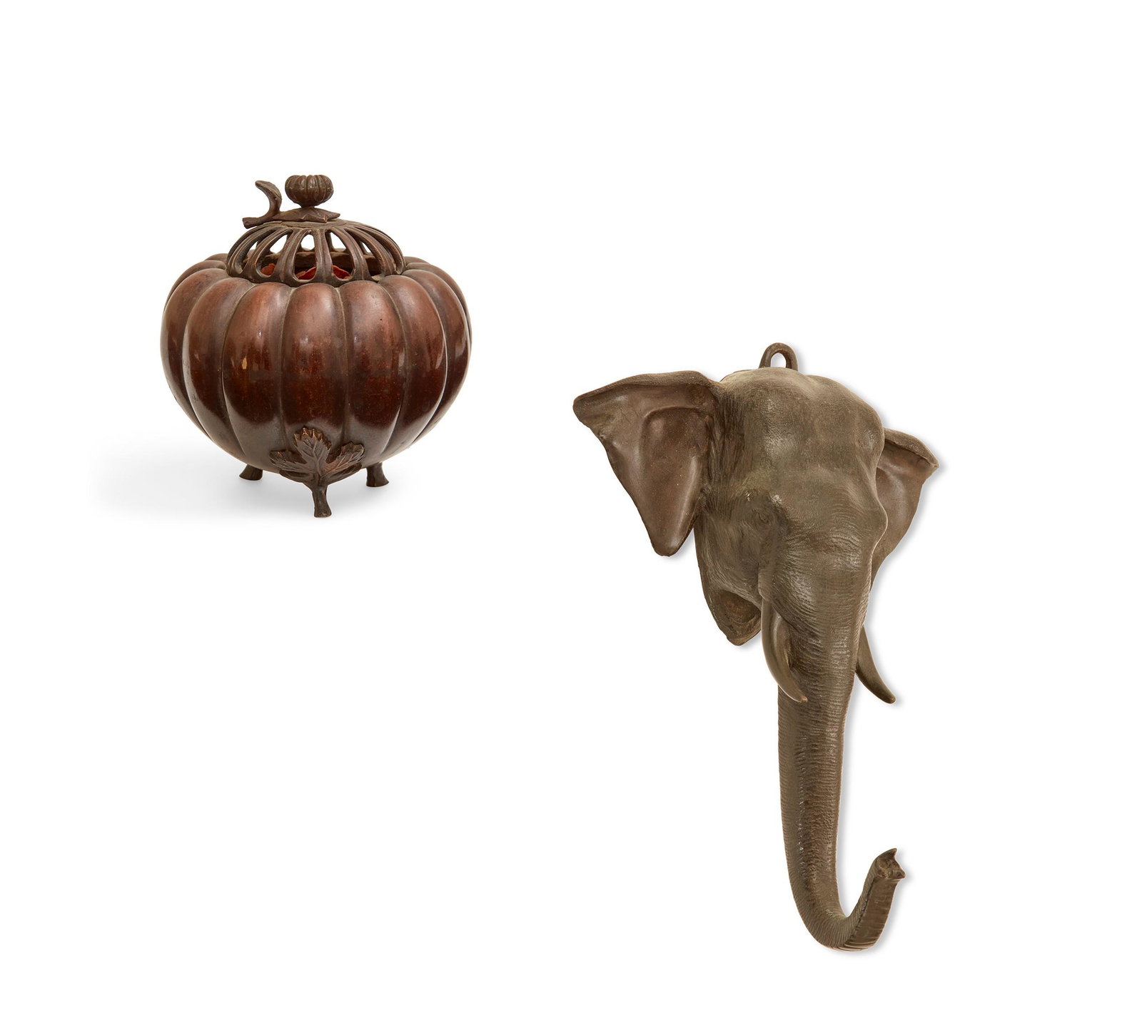 A Japanese bronze elephant mask and censer (1 of 6)