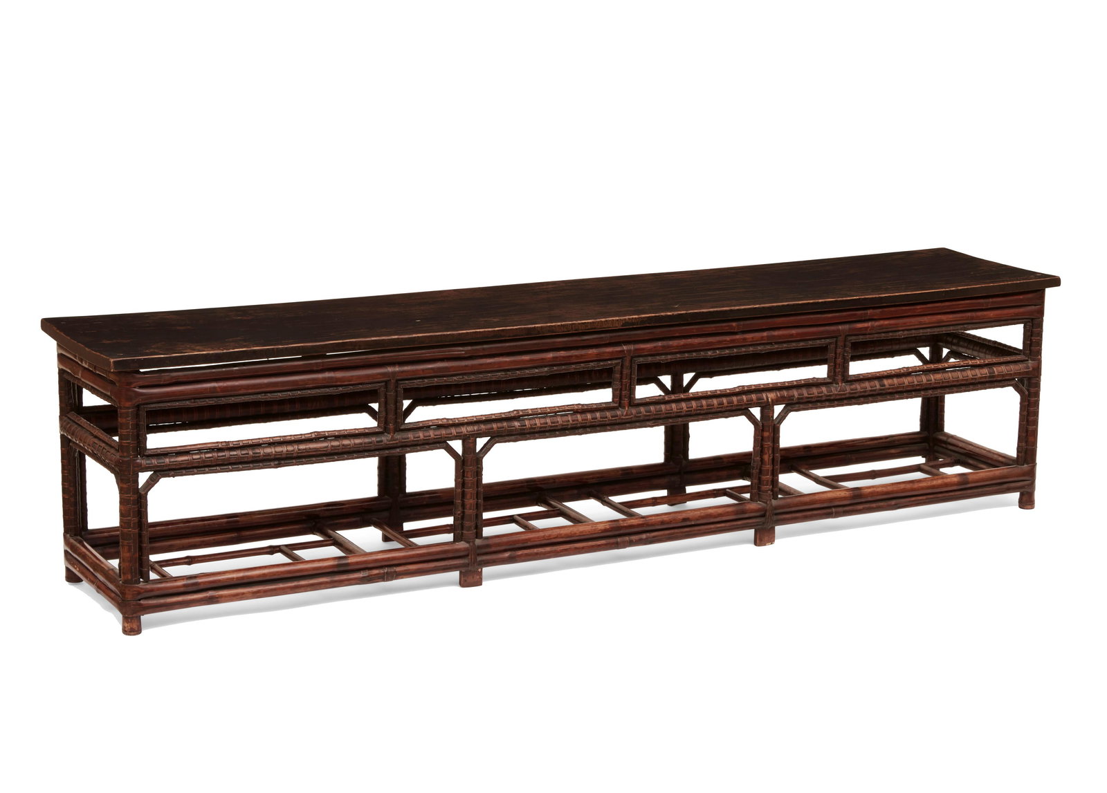 A Chinoiserie ebonized bamboo and hardwood bench (1 of 2)