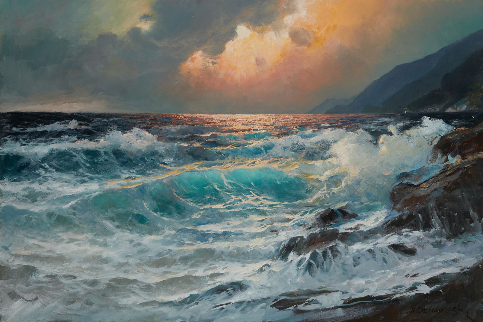 Alexander Dzigurski, Crashing waves, oil (1 of 4)