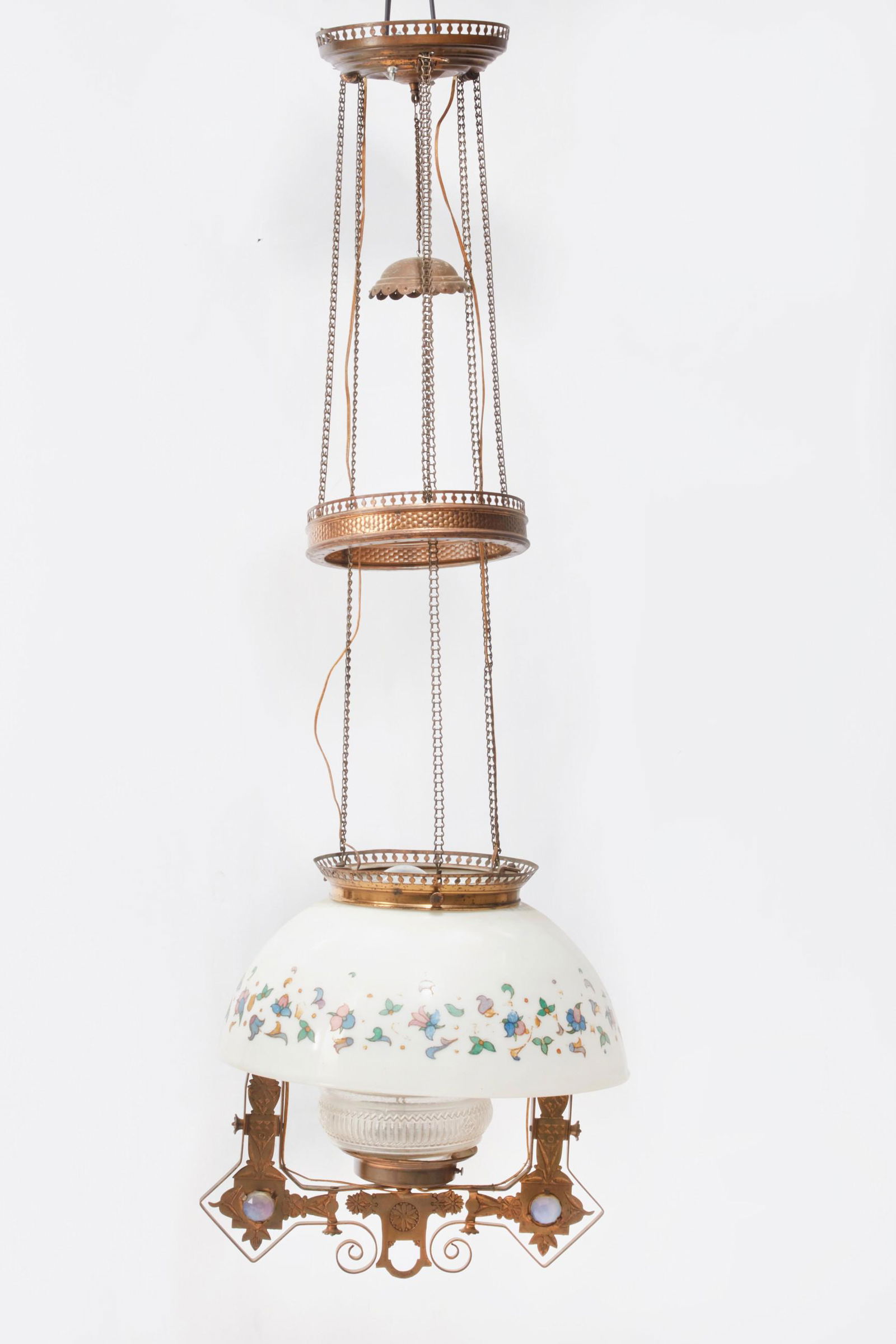 A glass and metal hanging lamp (1 of 2)