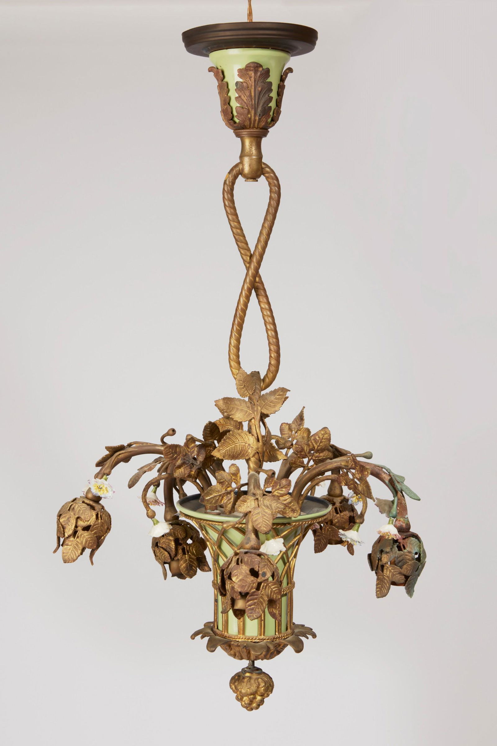 A French porcelain and tole basket chandelier (1 of 4)