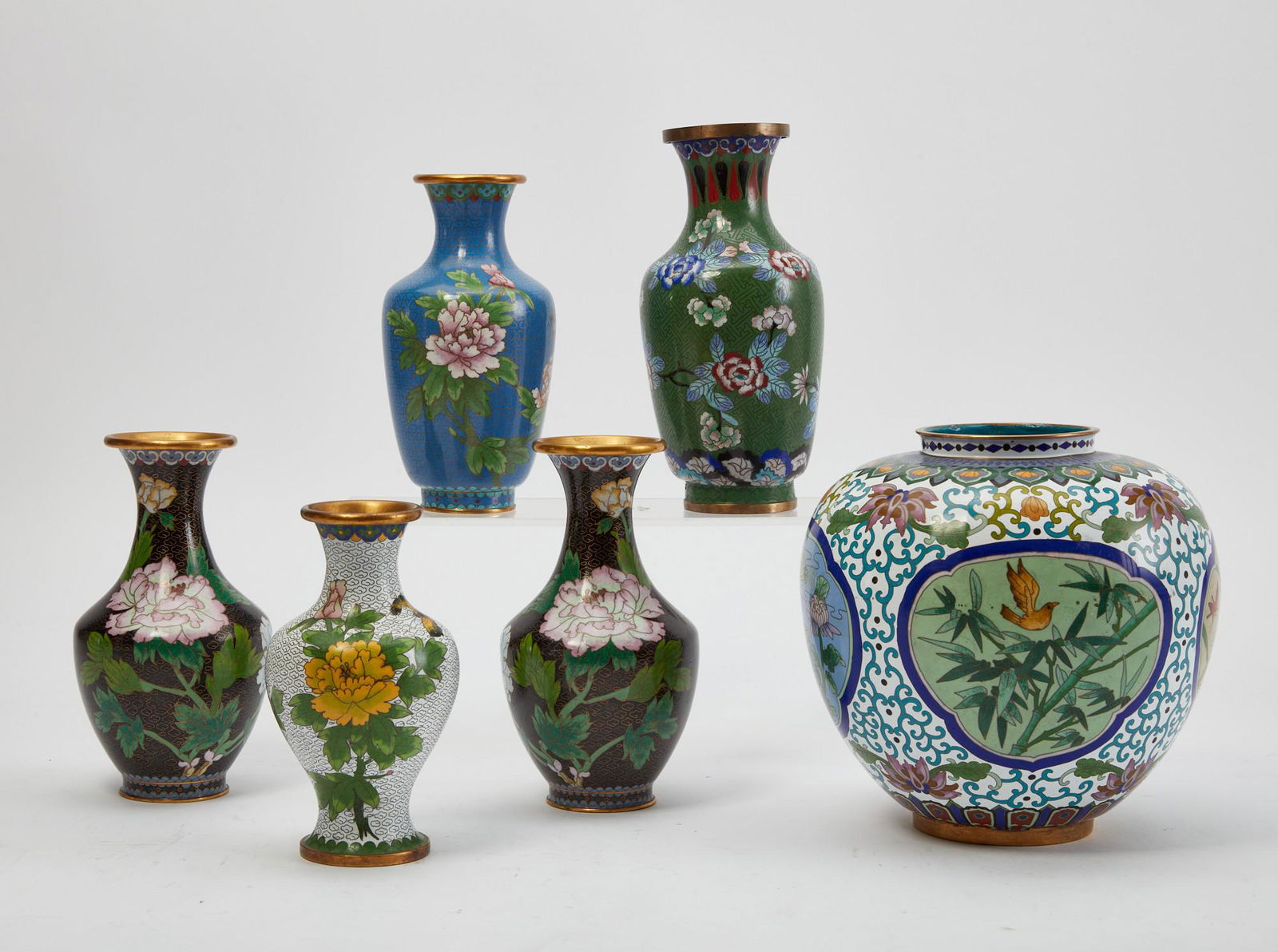 A group of six Chinese cloisonne and enamel vases (1 of 6)