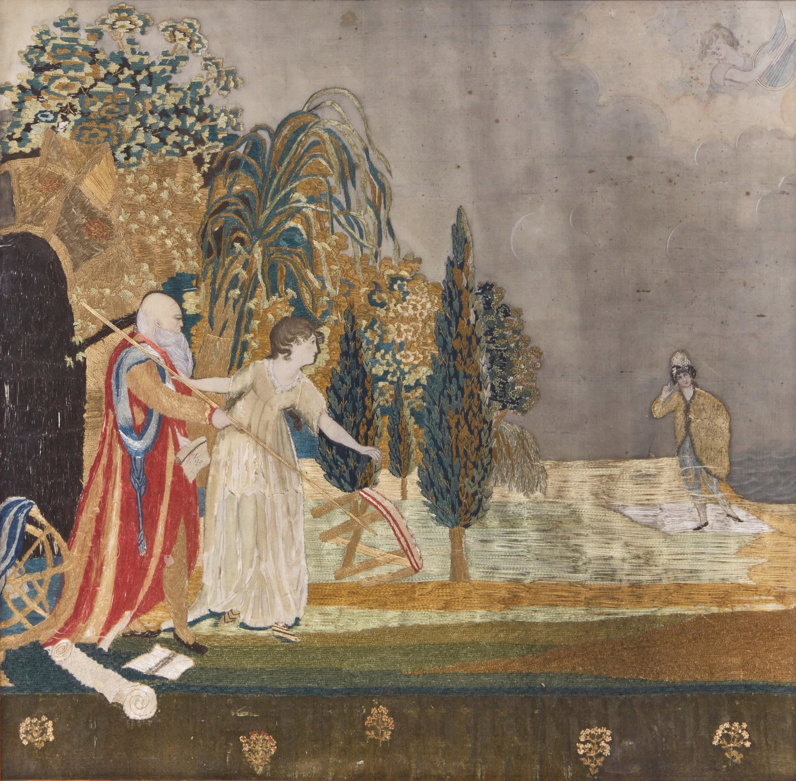 Silk needlework panel: Shakespeare s The Tempest (1 of 5)