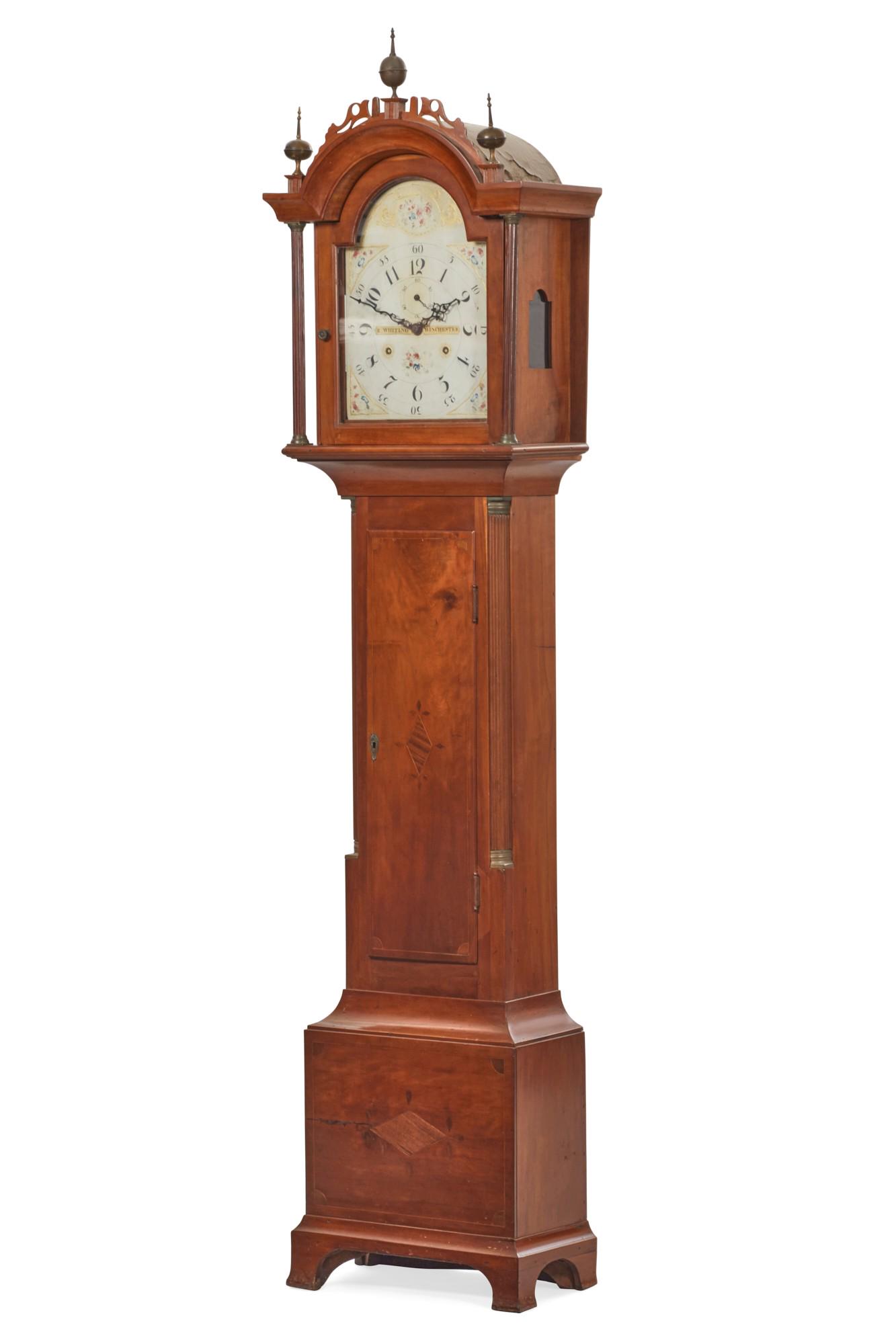 Federal cherrywood tall case clock, wooden works (1 of 5)